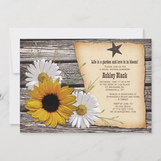 Invitación Rústico País Sunflower Daisy Bridal Shower (Anverso)