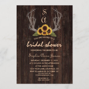 Invitación Rústico País Sunflowers Antlers Compromiso