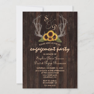 Invitación Rústico País Sunflowers Antlers Compromiso