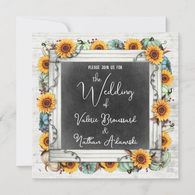 Invitación Rústico País Sunflowers & Pumpkins Fall Wedding (Anverso)