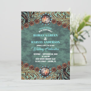 Invitación Rústico País Vaquero Verde azulado Boda de Caballo