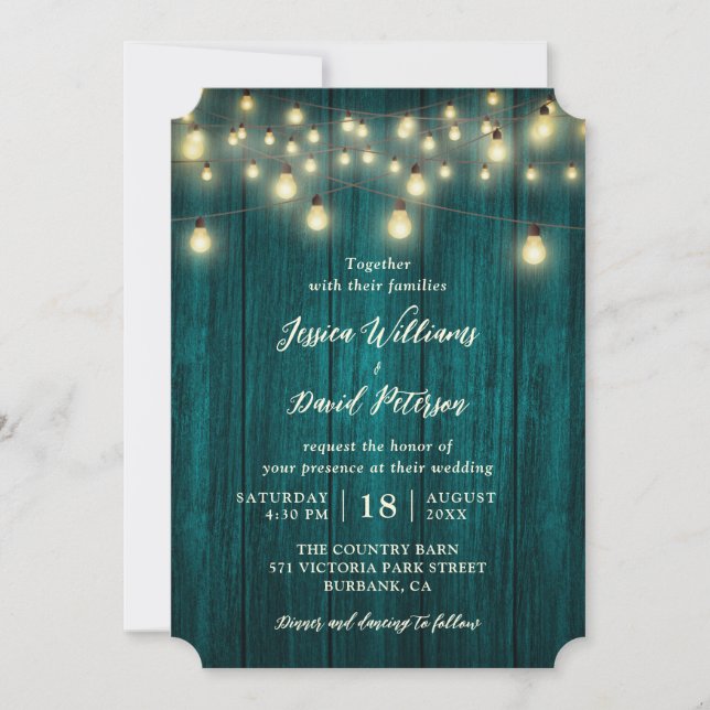 Invitación Rústico País Verde azulado Boda de cadenas de made (Anverso)