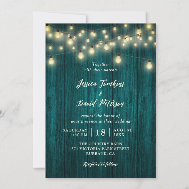 Invitación Rústico País Verde azulado Boda de cadenas de made (Anverso)