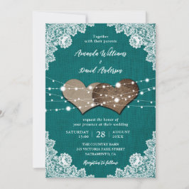 Invitación Rústico País Verde azulado Burlap Lace Boda
