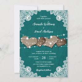 Invitación Rústico País Verde azulado Burlap Lace Boda