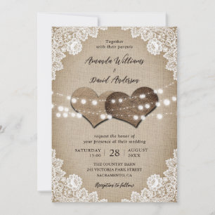 Invitación Rústico País Vintage Burlap Floral Lace Boda