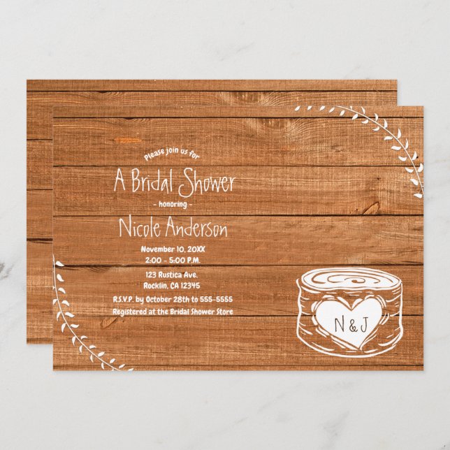 Invitación Rústico País Wood Hearmp Bridal Shower (Anverso / Reverso)