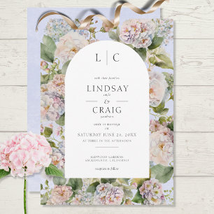 Invitación Rústico Pastel Hydrangea Monograma Floral Periwink
