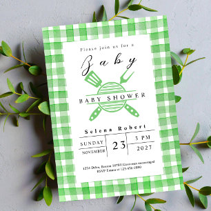 Invitación Rústico picnic BBBQ ducha verde