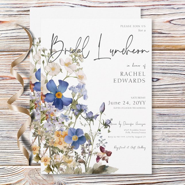 Invitación Rústico prado de flores silvestres acuarela almuer (Rustic Meadow Wildflowers Watercolor Bridal Lunch Invitation)