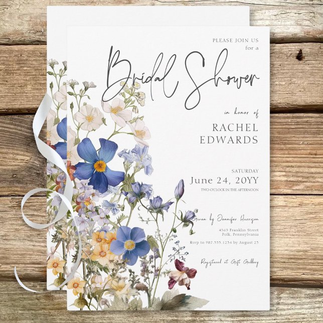 Invitación Rústico prado de flores silvestres acuarela ducha  (Rustic Meadow Wildflowers Watercolor Bridal Shower Invitation)