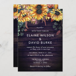 Invitación Rústico Purple Barn Wood Country Sunflowers Boda