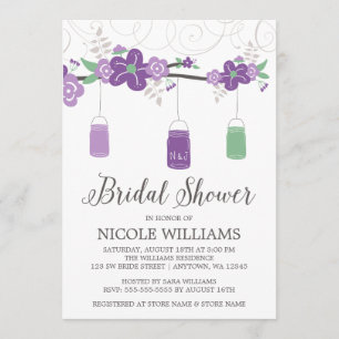 Invitación Rústico Purple Green Mason Jar Branch Bridal Showe