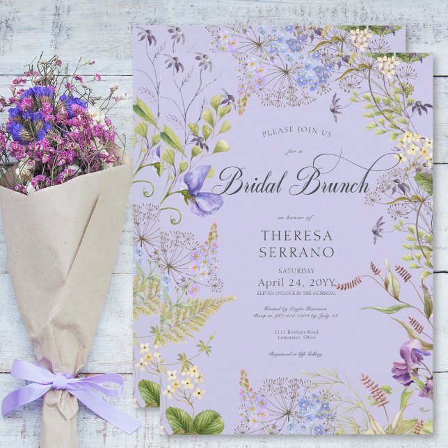 Invitación Rústico Purple Sage Wildflower Purple Bridal Brunc (Rustic Purple Sage Wildflower Purple Bridal Brunch Invitation)