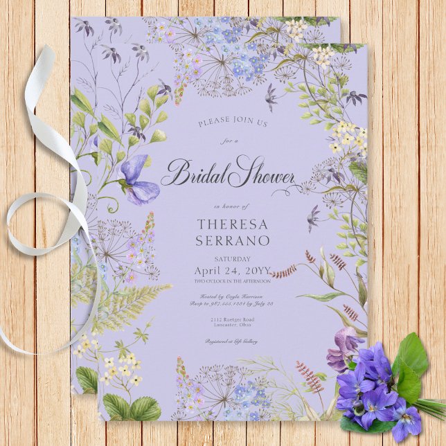 Invitación Rústico Purple Sage Wildflower Purple Bridal Showe (Rustic Purple Sage Wildflower Purple Bridal Shower Invitation)