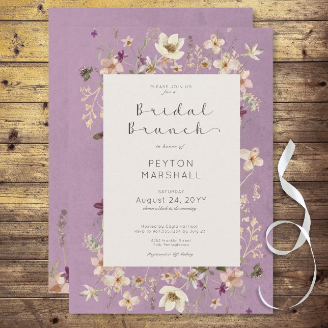 Invitación Rústico Purple Wildflower Frame Bridal Brunch (Rustic Purple Wildflower Frame Bridal Brunch Invitation)