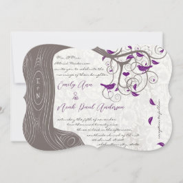 Invitación Rústico Púrpura Amor Pájaro Árbol romántico Boda