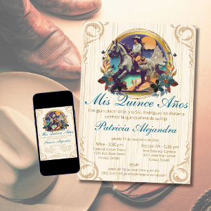 Invitación Rústico Quinceañera Español Mis Quince Azul Occide