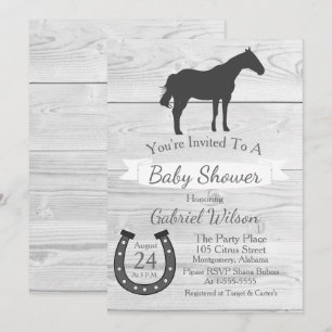 Invitación Rústico Rancho Oeste Gray Horse & Horseshoe