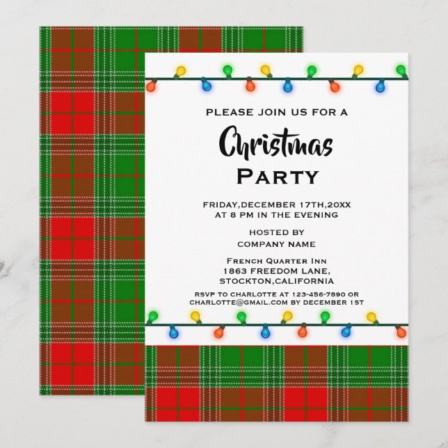 Invitación Rústico Red Plaids Fiesta de Navidades corporativo (Anverso / Reverso)