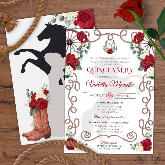Invitación Rústico Rojo Charro Occidental Quinceanera (Subido por el creador)