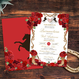 Invitación Rústico Rojo Elegante Charro Quinceañera