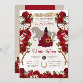 Invitación Rústico Rojo Occidental Roses Floral Charro Quince