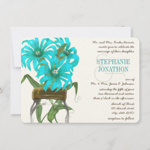 Invitación Rústico romántico Aqua Mason Jar Boda de Flores Si
