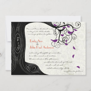 Invitación Rústico Romántico Boda de Aves Púrpura