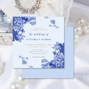 Invitación Rústico romántico Boda de la plaza floral azul
