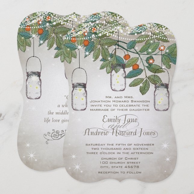 Invitación Rústico romántico Mason Jar Verde azulada Aqua Cor (Anverso / Reverso)