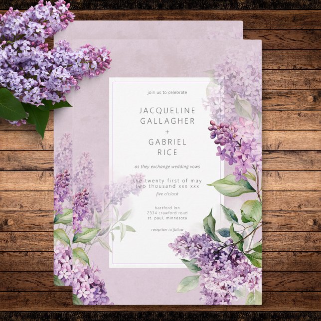 Invitación Rústico romántico morado y sabio Boda de Lilacs (Rustic Romantic Purple & Sage Lilacs Wedding Invitation)