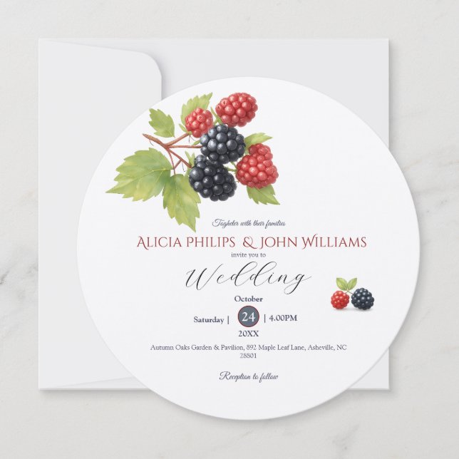 Invitación Rústico romántico otoño Boda de Berry de vuelta (Anverso)