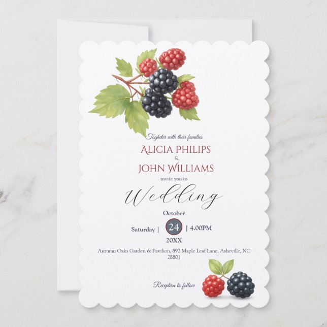 Invitación Rústico romántico otoño Boda de Berry de vuelta (Anverso)