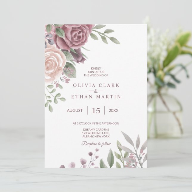 Invitación Rústico Rosa acuarela Floral Bouquet (Anverso de pie)
