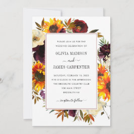 Invitación Rústico Rosa de girasol Borgoña Boda floral otoño