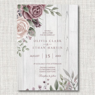 Invitación Rústico Rosa Floral Bouquet Wood
