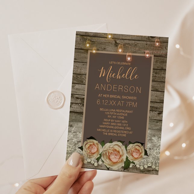 Invitación Rústico Rosa Lace Mason Jar LightS BRIDAL DUCHA (Subido por el creador)