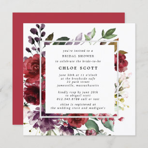 Invitación Rústico Rosa púrpura rojo Floral Bridal Shower