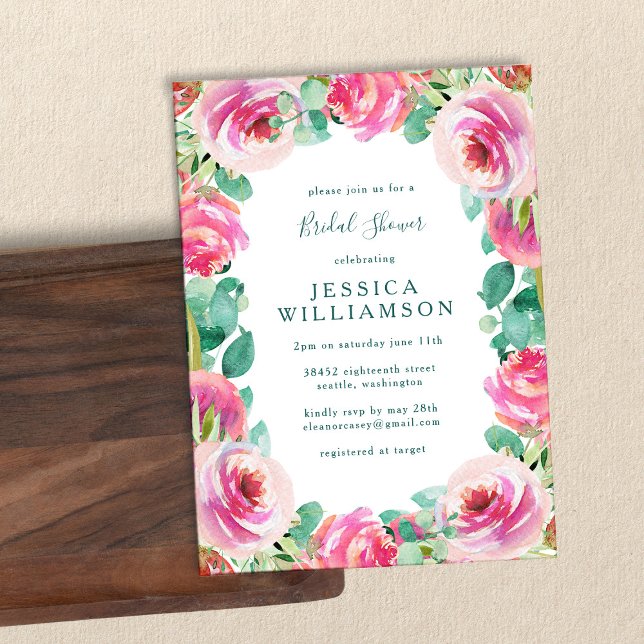 Invitación Rústico rosa Roses Floral acuarela Ducha de novia (Subido por el creador)