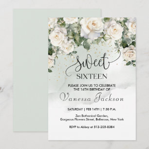 Invitación Rústico rosa suave floral rosa dorado dulces dieci