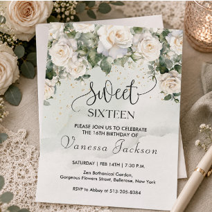 Invitación Rústico rosa suave floral rosa dorado dulces dieci