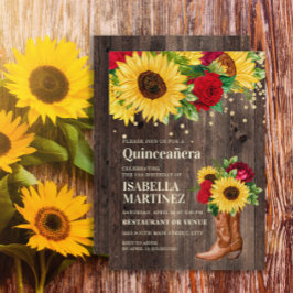 Invitación Rústico Roses Rojos De Giro Boots Quinceañera