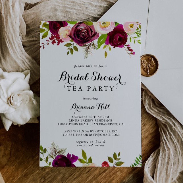 Invitación Rústico Rubor Burgundy Bridal Shower Tea Fiesta (Subido por el creador)