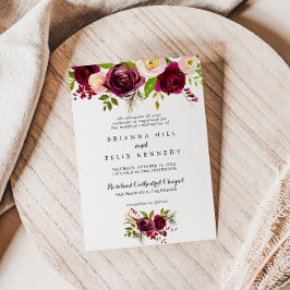 Invitación Rústico Rubor Burgundy Floral Boda tradicional