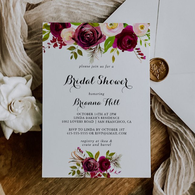 Invitación Rústico Rubor Burgundy Floral Bridal Shower (Subido por el creador)
