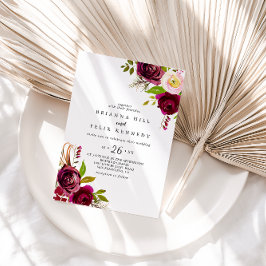 Invitación Rústico Rubor Burgundy Floral Casual Boda