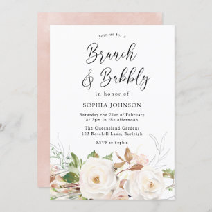 Invitación Rústico Rubor Floral Bridal Shower Brunch & Bubbly
