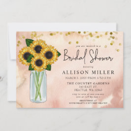Invitación Rústico Rubor Mason Jar Sunflowers Bridal Shower