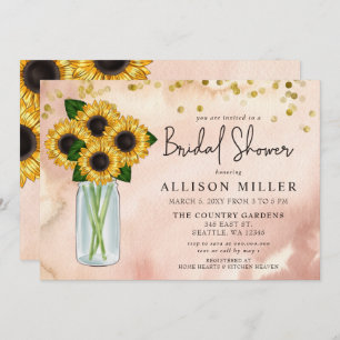 Invitación Rústico Rubor Mason Jar Sunflowers Bridal Shower